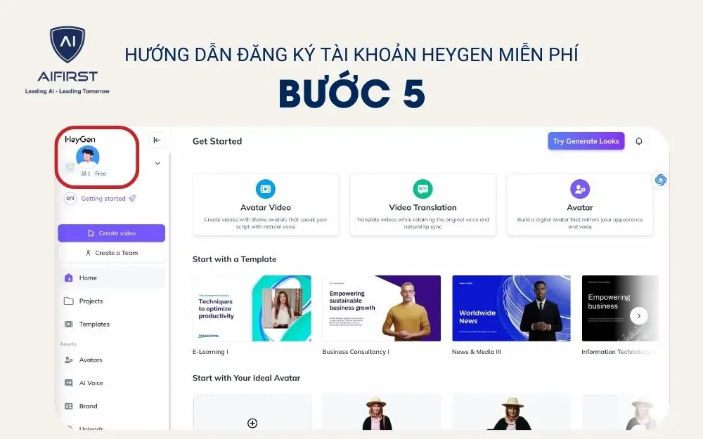 Giao diện hoàn tất đăng ký tài khoản miễn phí