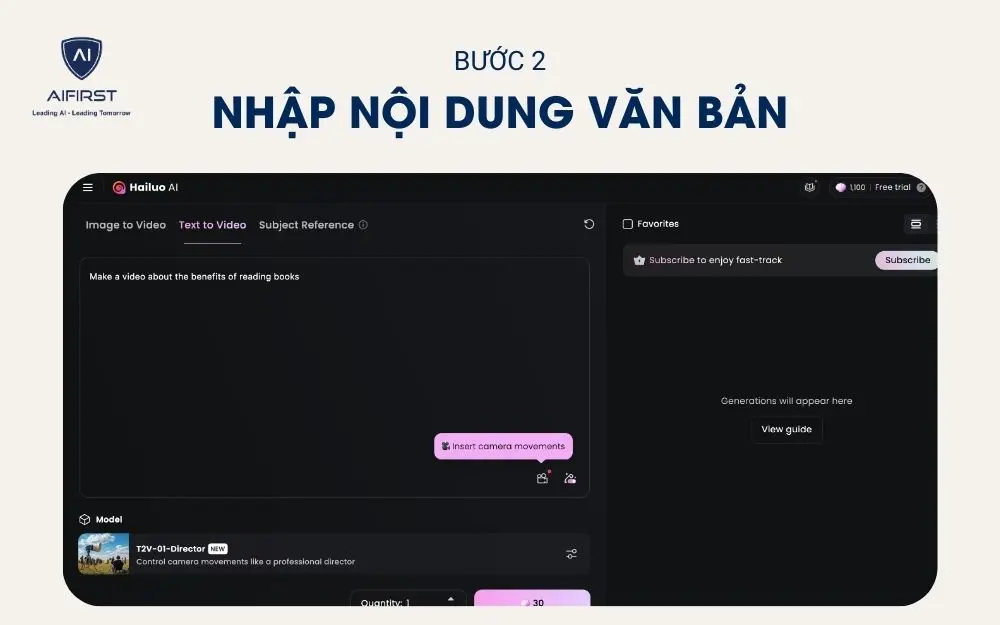 Nhập nội dung văn bản mô tả video cần tạo