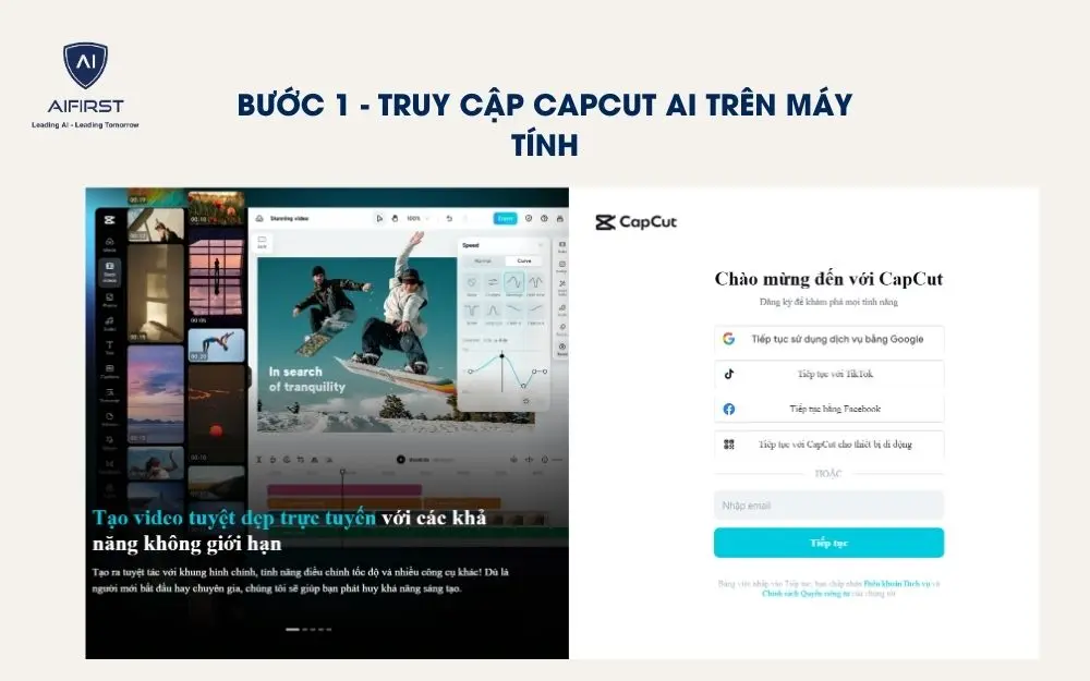Truy cập và đăng nhập/ đăng ký tài khoản CapCut trên trình duyệt trực tuyến