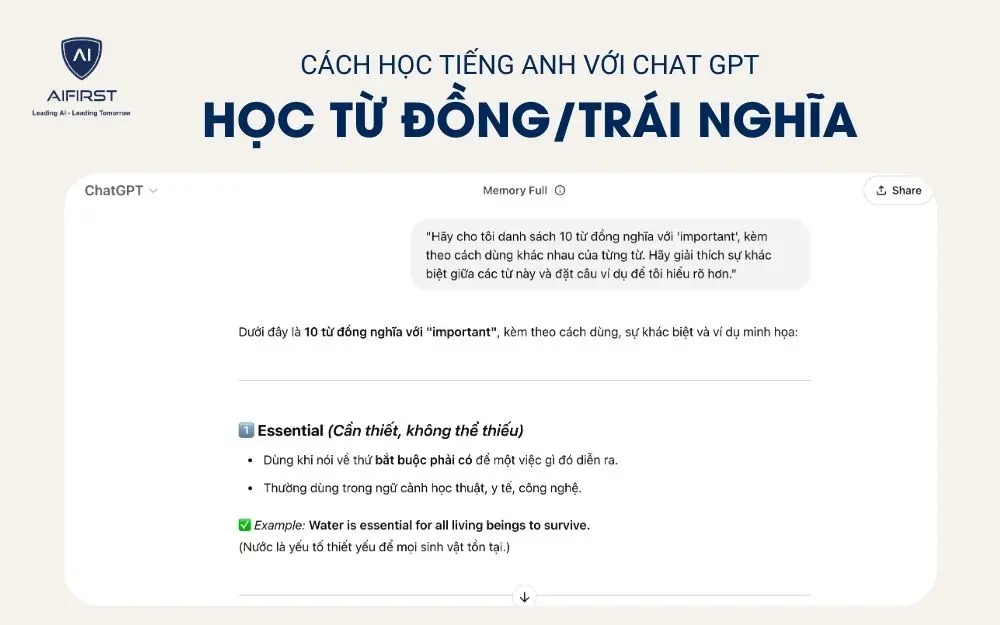 Học từ đồng nghĩa, trái nghĩa và cách dùng từ với Chat GPT