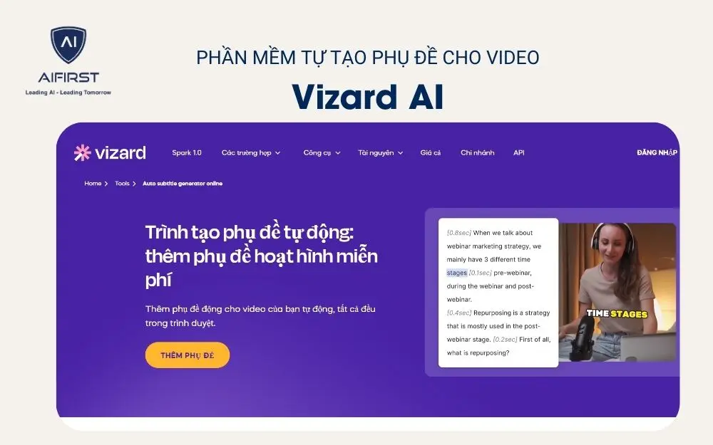Phần mềm tự tạo phụ đề cho video - Vizard AI