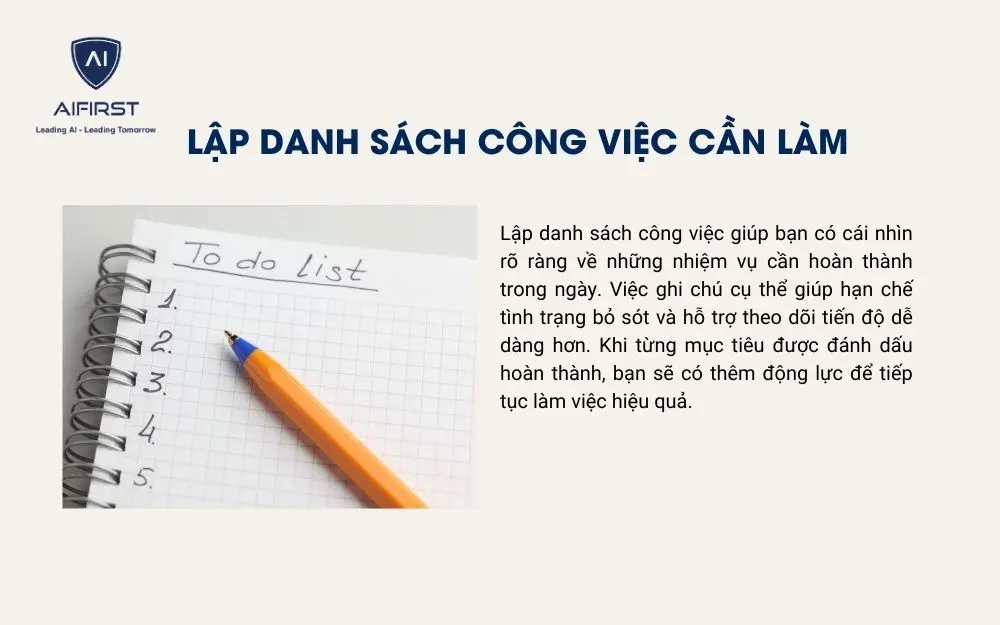 Lập danh sách các đầu việc cần hoàn thành