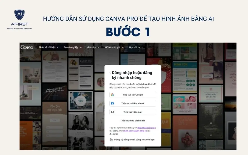 Đăng ký hoặc đăng nhập vào tài khoản Canva có sẵn