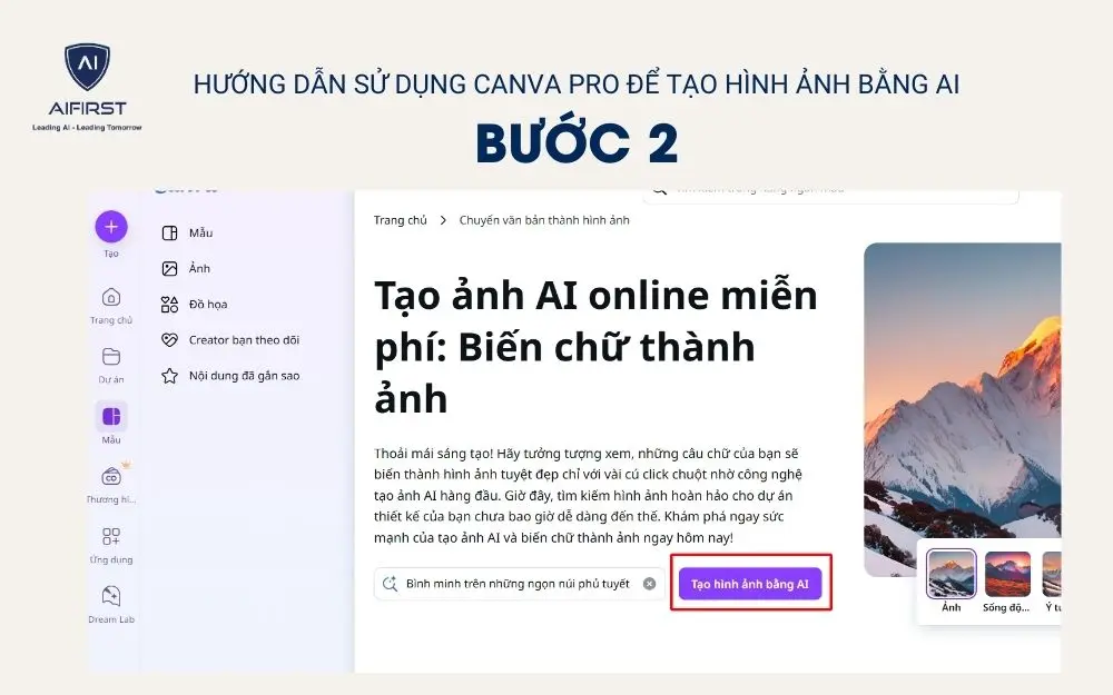Click vào Tạo hình ảnh bằng AI