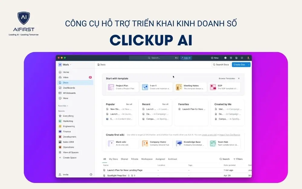 Công cụ hỗ trợ triển khai kinh doanh số - ClickUp AI