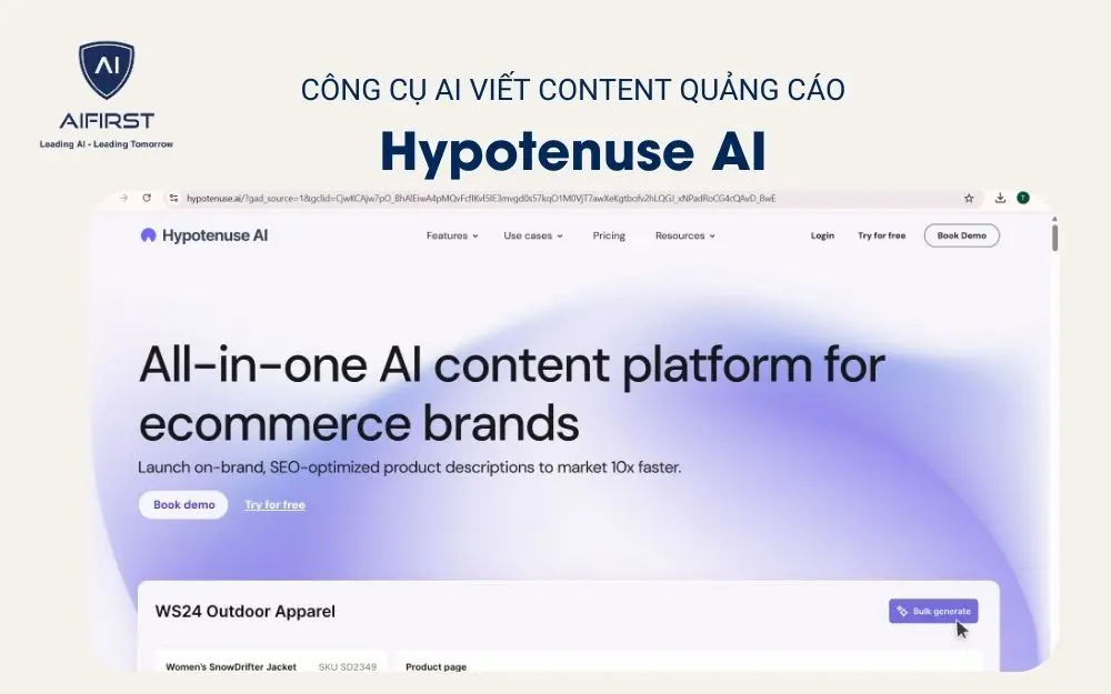 Công cụ AI viết content quảng cáo - Hypotenuse AI