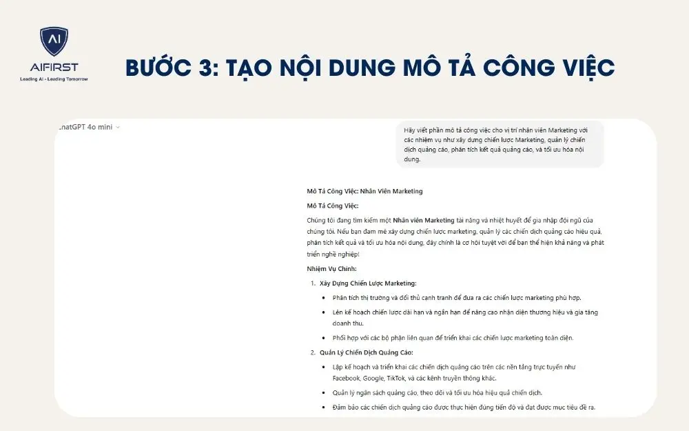 Ví dụ câu lệnh tạo nội dung mô tả công việc