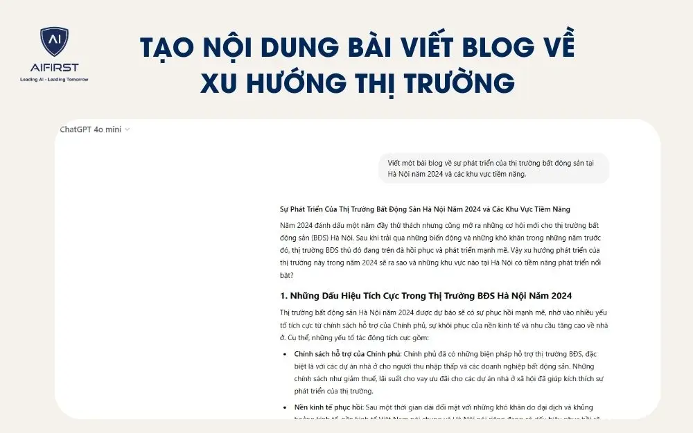 Kết quả khi tạo nội dung blog về xu hướng thị trường bất động sản