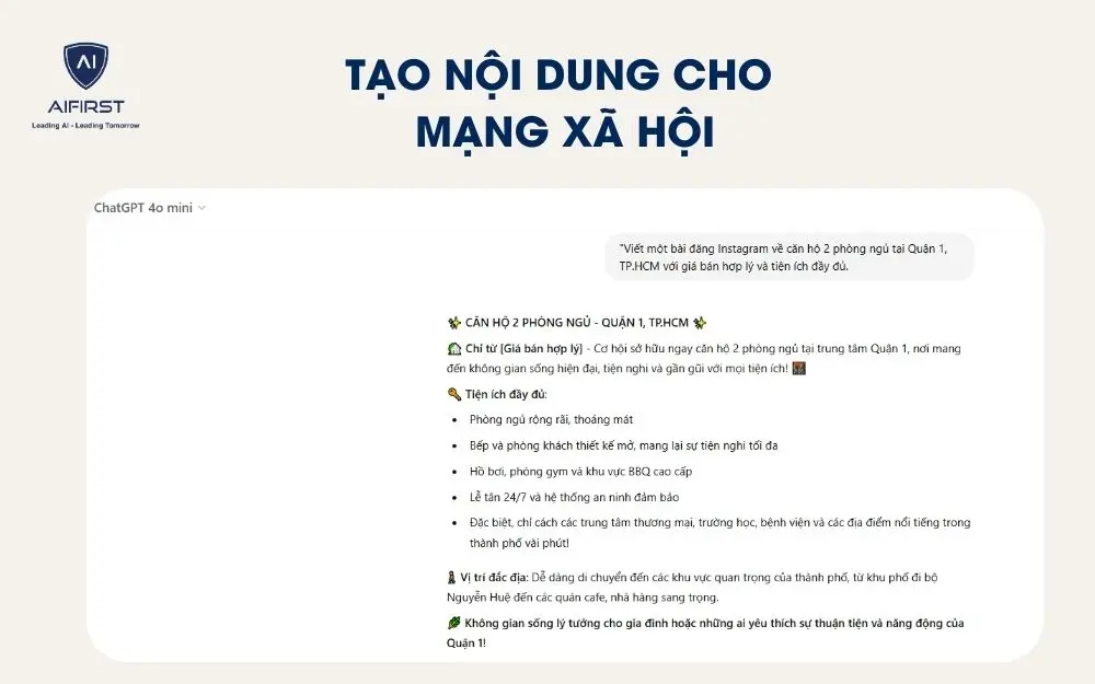 Kết quả khi tạo bài đăng Instagram về bất động sản