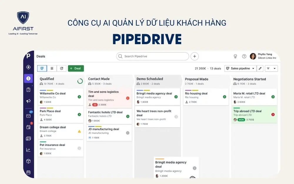 Công cụ AI quản lý dữ liệu khách hàng - Pipedrive