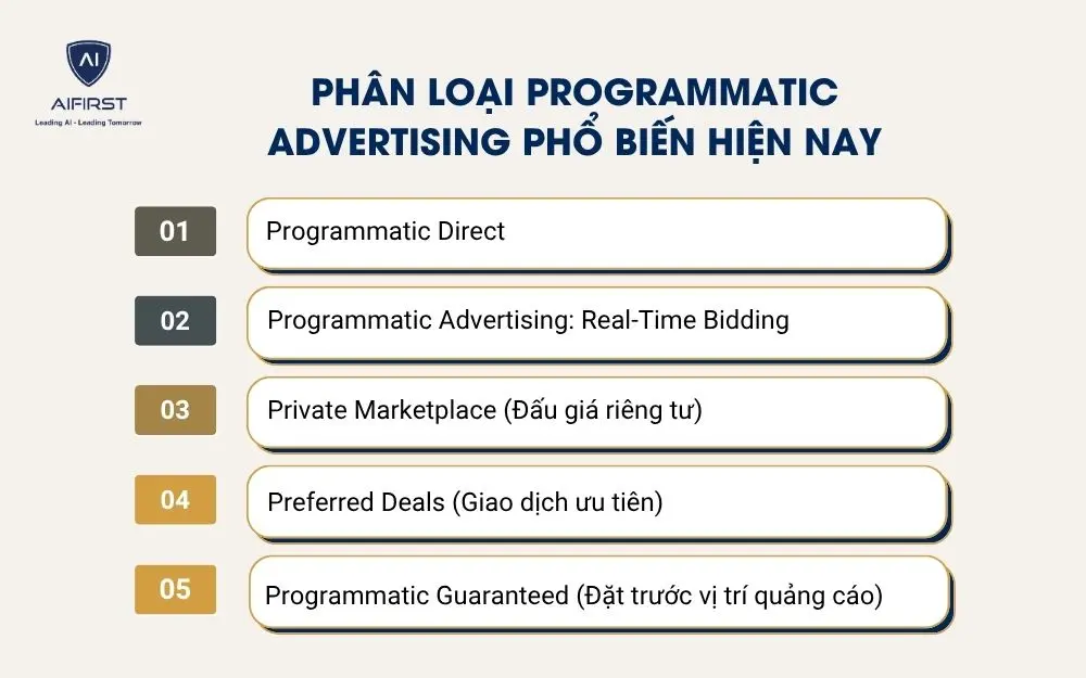 Ph&acirc;n loại Programmatic Advertising phổ biến hiện nay