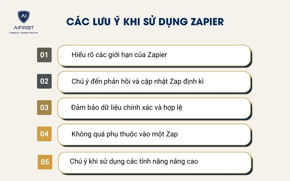 C&aacute;c lưu &yacute; khi sử dụng Zapier
