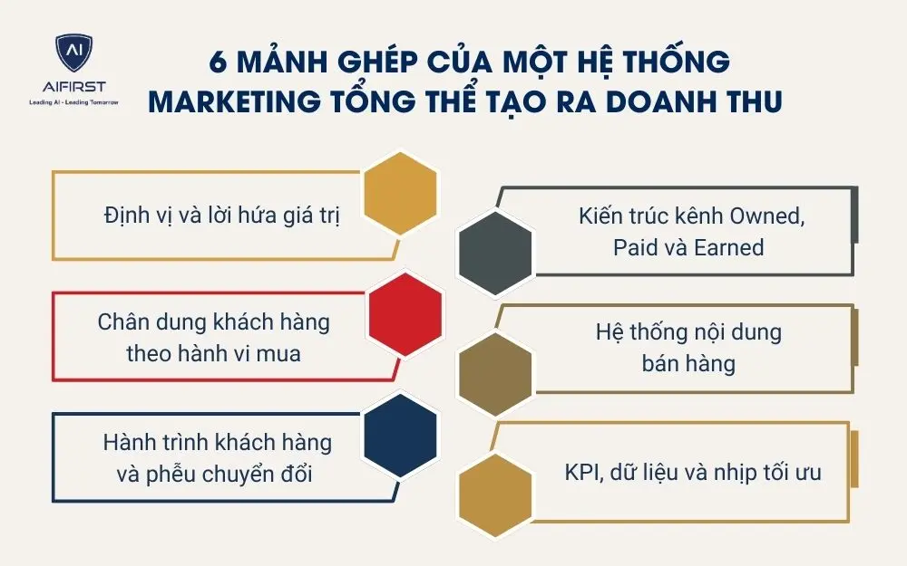 6 mảnh gh&eacute;p của một hệ thống marketing tổng thể tạo ra doanh thu